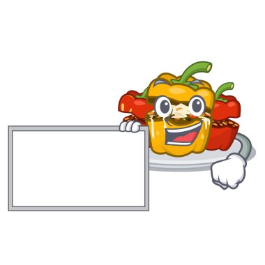 Karikatür ile izole tahta biber dolması ile