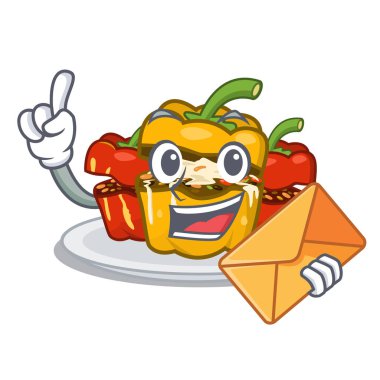 Zarf dolması biber ile karikatür plaka servis edilir