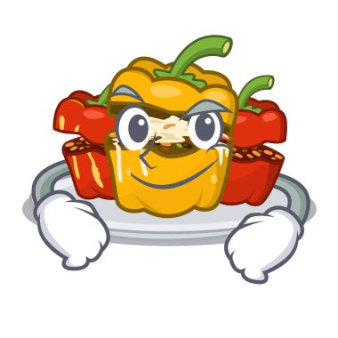 Sırıtan biber dolması karikatür tabağı servis edilir