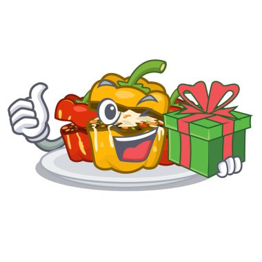 Maskot tahtasının üstündeki hediye biber dolmasıyla