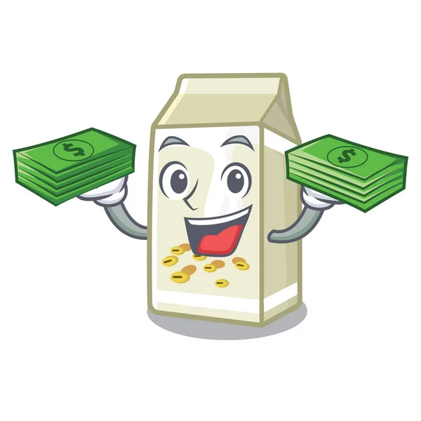 Com dinheiro saco de leite de soja na forma de mascote — Vetor de Stock