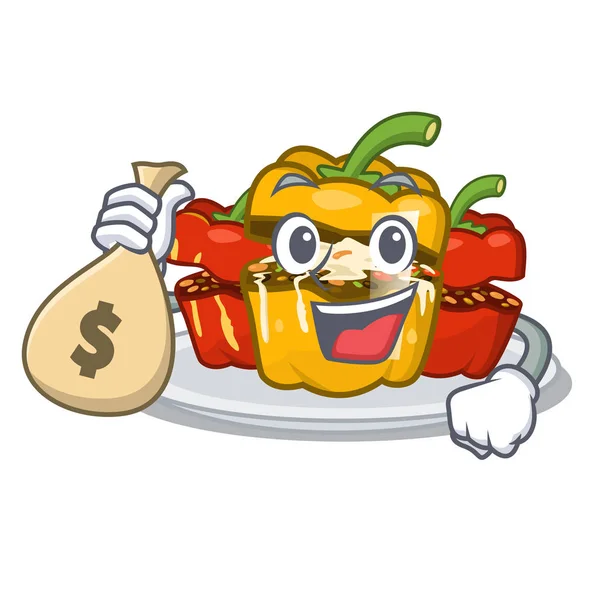 Com saco de dinheiro recheado pimenta isolada com o desenho animado — Vetor de Stock