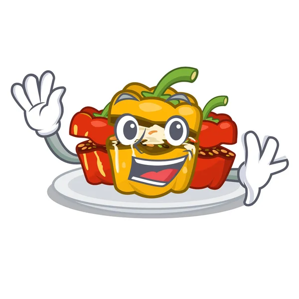 Gefüllte Paprika wird auf einem Teller serviert — Stockvektor