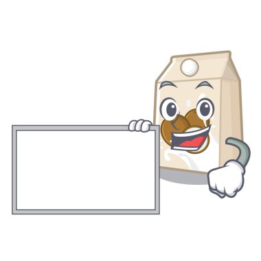 Bir karikatür şişede kurulu hindistan cevizi sütü ile