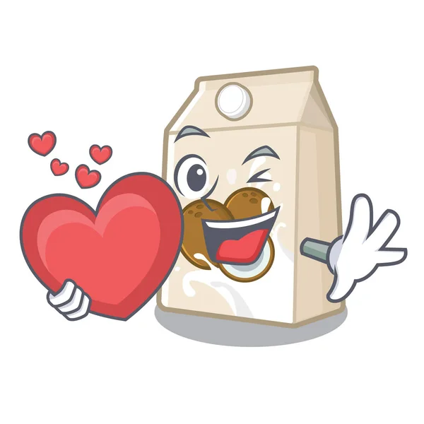 Com leite de coco de coração na forma de mascote — Vetor de Stock