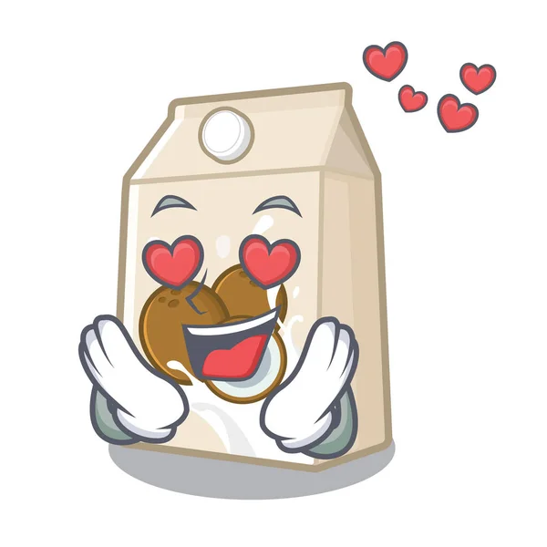 Στην αγάπη, το γάλα του καρυδιού στο σχήμα της μασκότ — Διανυσματικό Αρχείο