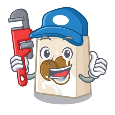 Tesisatçı hindistan cevizi sütü karikatür cam dökülür