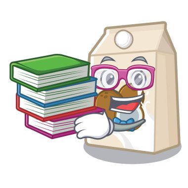 Kitap hindistan cevizi sütü ile Öğrenci karikatür cam dökülür