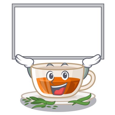 Yukarı tahta darjeeling çay karikatür izole