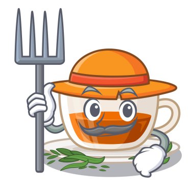 Çiftçi darjeeling çay karikatür izole