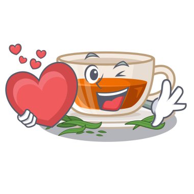Karakter şişesinde kalp darjeeling çay ile