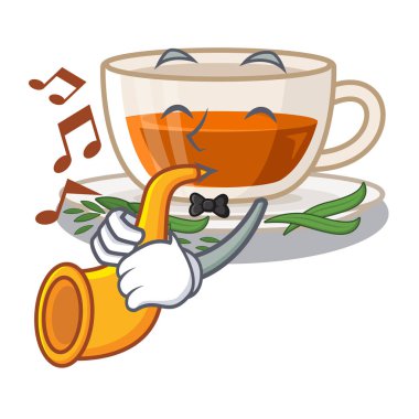 Karakter şişesinde trompet darjeeling çay ile