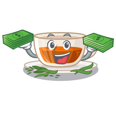 Para çantası karakter şişesinde çay darjeeling ile