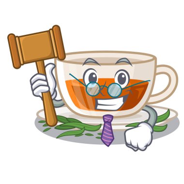 Yargıç ahşap karikatür masanın üzerinde çay darjeeling