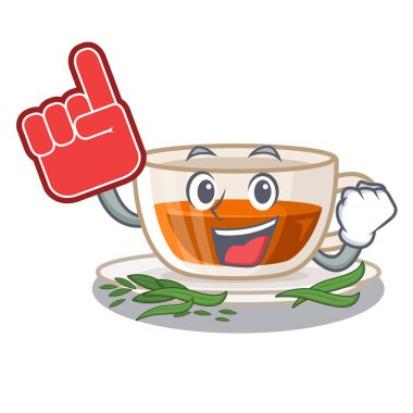 Ahşap karikatür masa üzerinde köpük parmak darjeeling çay