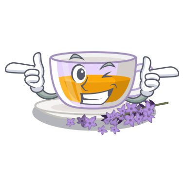 Wink lavanta çayı karikatür ile izole