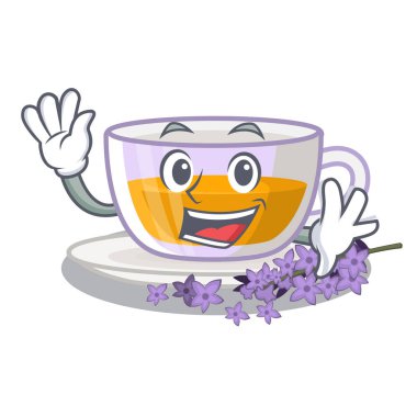 Karikatür ile izole lavanta çayı sallayarak