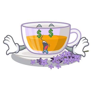 Para göz levender çay karikatür şişe dökülür