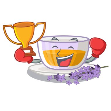 Boks kazanan levender çay karikatür şişe dökülür