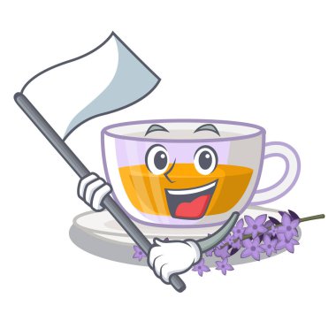 Bayrak levender çay ile karikatür şişe dökülür