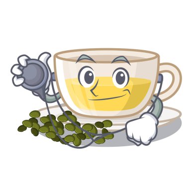 Doktor oolong çay karakter fincan dökülür