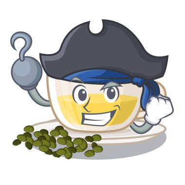 Korsan oolong çay karakter fincan dökülür