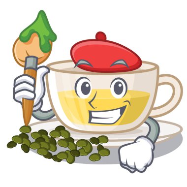 Sanatçı oolong çay karakter fincan dökülür