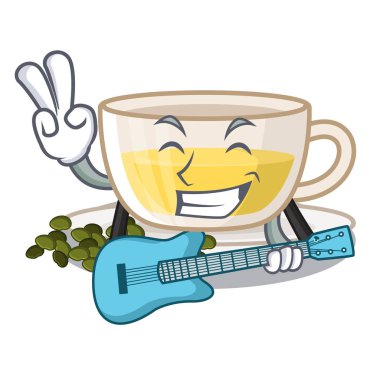 Karikatür şeklinde gitar fincan oolong çay ile
