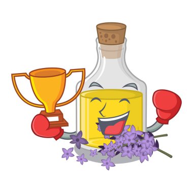 Karikatür makyaj masası üzerinde Boks kazanan lavanta yağı