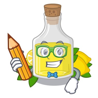 Masanın üstünde öğrenci limon karikatür yağ şişesi