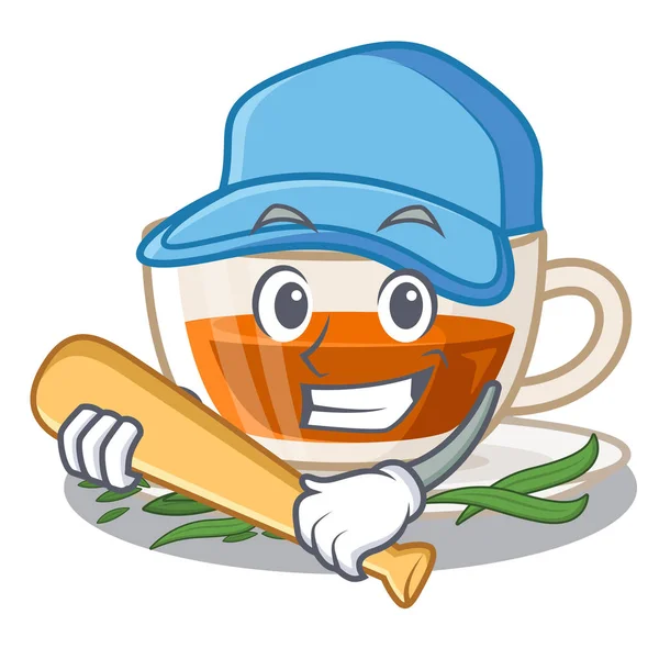Jouer au baseball darjeeling thé isolé dans le dessin animé — Image vectorielle