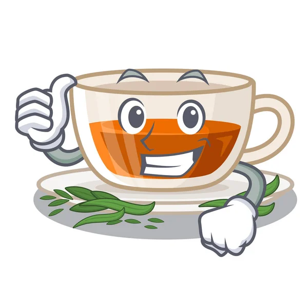 Polegares para cima darjeeling chá na forma de mascote —  Vetores de Stock