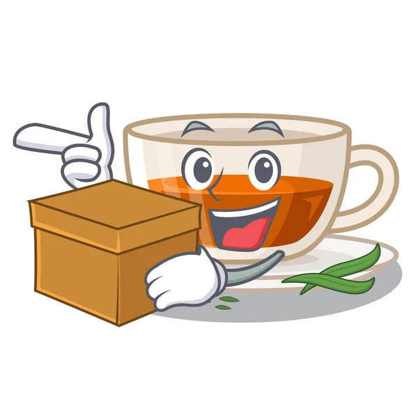 With box darjeeling tea in the mascot shape — Stock Vector