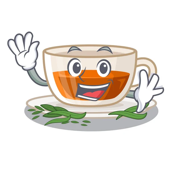 Acenando chá darjeeling na forma de mascote —  Vetores de Stock