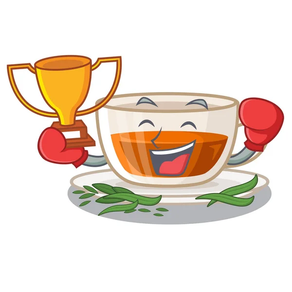 Box-Sieger Darjeeling Tee über hölzernen Cartoon-Tisch — Stockvektor