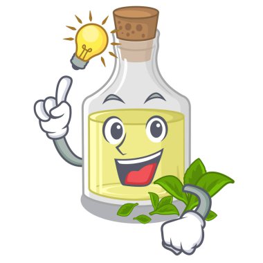 Ahşap maskot masa üzerinde bir fikir nane yağı var