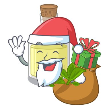 Ahşap maskot masa nın üzerinde hediye nane yağı ile Santa