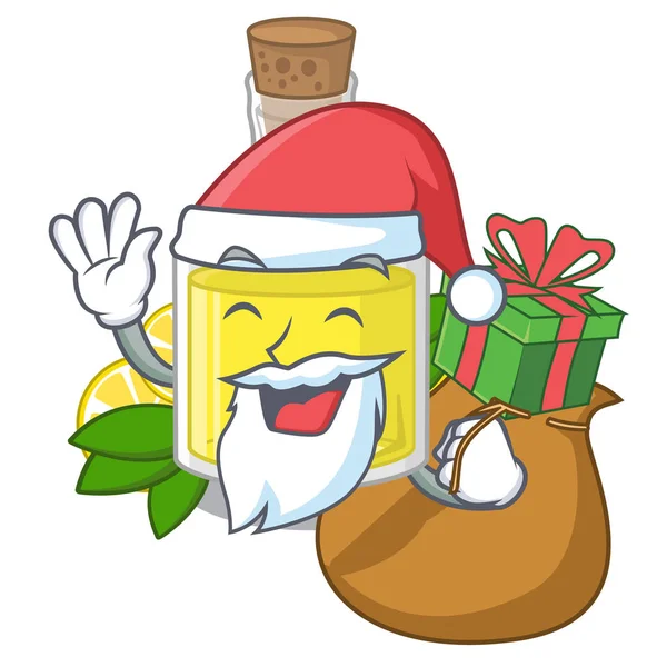 Санта с подарочным лимонным маслом, вылитым в мультяшный бокал — стоковый вектор