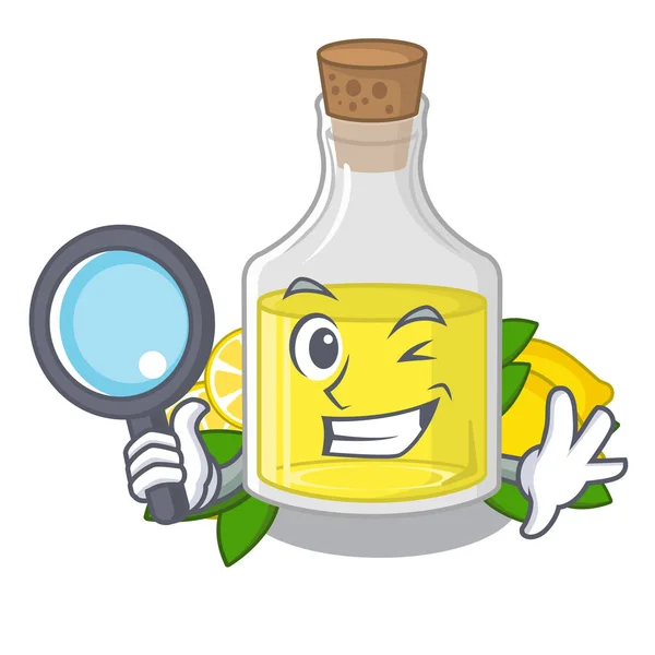 Detective Lemon Cartoon Oil flaska ovanför tabellen — Stock vektor