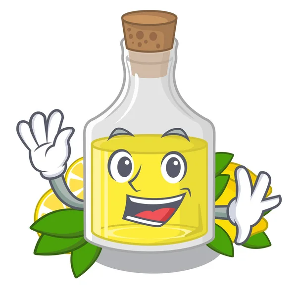Vifta citron tecknad olje flaska ovanför tabellen — Stock vektor