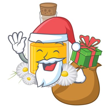 Karikatür şişe yerleştirilen hediye papatya yağı ile Santa