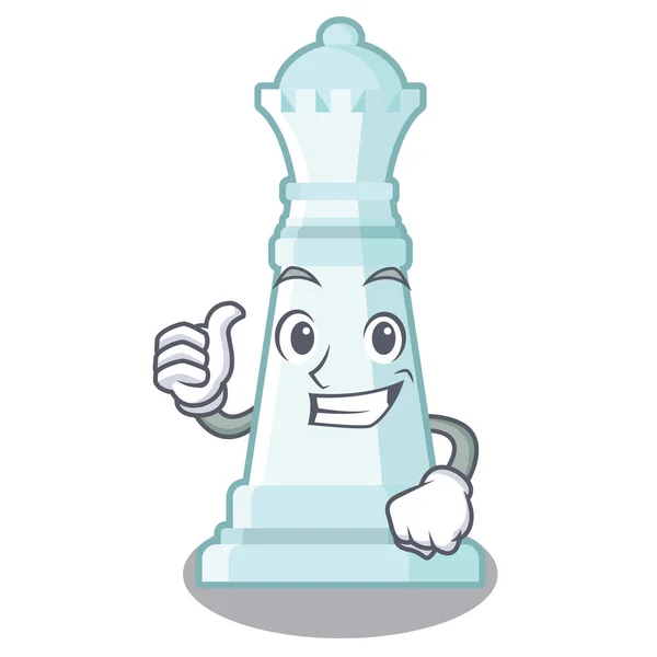 Duim omhoog Schaken koningin op de mascotte schaakbord — Stockvector