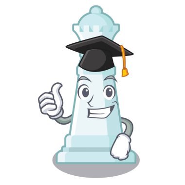 Maskot satranç tahtasında mezuniyet satranç kraliçesi