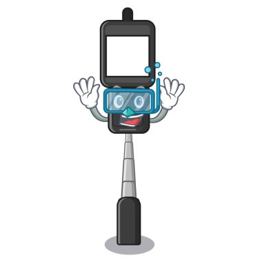 Maskot izole Dalış cep telefonu tutucu