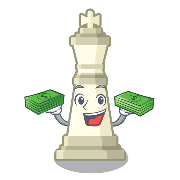 Avec sac d'argent roi échecs au-dessus de la table de dessin animé en bois — Image vectorielle