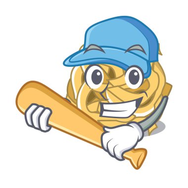 Maskot ile izole beyzbol fettucine oynamak