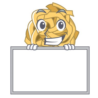 Maskot ile izole kurulu fettucine ile sırıtarak