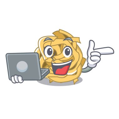 Dizüstü fettucine maskot ile izole ile