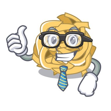 İşadamı fettuccine karikatür plaka üzerinde servis edilir