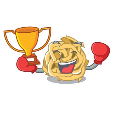 Boks kazanan fettuccine karikatür tahtasına konur